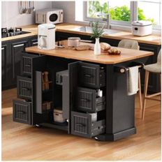 Kitchen Units Streamdale Furniture Rolling Kitchen Island Cart 6 Drawers Power Outlet - Black