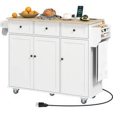 Kitchen Units Homcom Kitchen Island On Wheels With Drop Leaf Charging Station - White