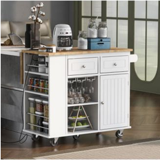 Kitchen Units Casainc Kitchen Island With Drop Leaf Power Outlet - White