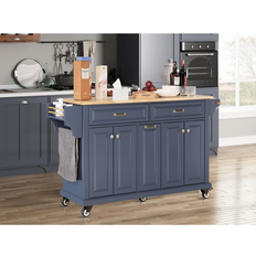 Kitchen Units Bed Bath & Beyond Kitchen Island with Rubber Wood Countertop Blue
