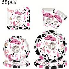 Shein 68pcs Pink Western Party Disposable Tableware Set