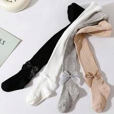 Stripes Pantyhoses Children's Clothing Shein Baby Girls Bow Decor Vertical Striped Stirrup Tights - Suitable