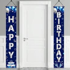 Blue Doorway Party Curtains Shein Blue Silver Happy Birthday Door Hanging Decoration
