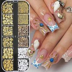 Nail Decoration & Nail Stickers on sale Shein 3D Ocean Theme Nail Charms Multi Shaped Golden Alloy - Pearl