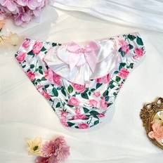 Pink Knickers Children's Clothing Shein Flower Print Satin Ruffled Bow Panties
