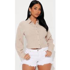 Fashion Nova Shirts Fashion Nova Slone Gauze Shirt - Taupe