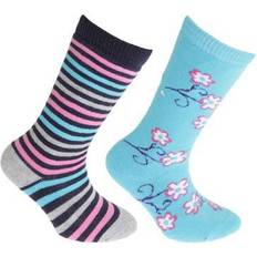 Florals Underwear Floso Kid's Cotton Rich Welly Socks 2-pack - Blue Pink