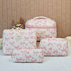 Pink Cosmetic Bags Shein Bowknot Makeup Bag Set Pink Girly Color