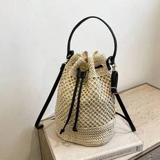 Polyester Bucket Bags Shein Vacation Bohemian Style Drawstring Bucket Shoulder Bag