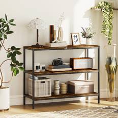 Homcom Brown Console Tables Homcom Industrial with 3-Tier Storage Shelves Rustic Brown Console Table