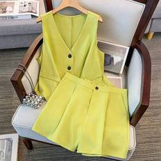 Yellow Shorts Shein Plus Size Solid Color Tank Top And Shorts Set