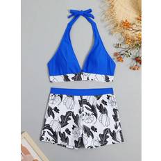 Blue Bikini Sets Vehhe Halter Bikini Set Short Swimsuit High Waist - Blue