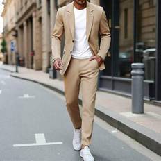 Men - Yellow Suits Shein Yellow V-Neck Casual Suit Set - Spring/Summer
