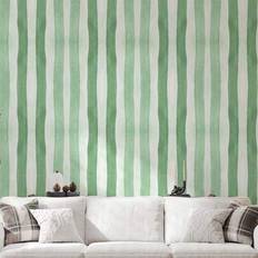 Shein Light Green Pink Gray Striped Peel Wallpaper
