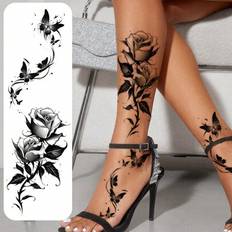Tattoo Care Shein 2pcs Black Flower Butterfly Tattoo Stickers