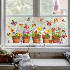 Shein Colorful Plants And Flowers Butterfly Wall Stickers Window Film