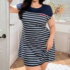 Stripes Nightgowns Shein Stripe Heart Print Soft Casual Nightgown