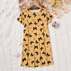 Orange Night Garments Shein Girls Butterfly All-Over Print Nightgown