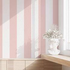 Shein Pink Multicolor Light Green Striped Peel Wallpaper