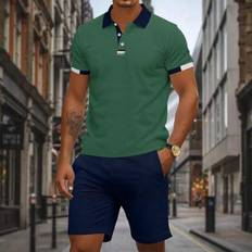 Men - Multicoloured Suits Shein Men's Contrast Color Short Sleeve Co-Ord Set - Men