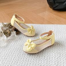 Yellow Ballerinas Children's Shoes Shein Sweet Casual Girl's Bow Decor Flat Shoes - Spring
