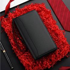 Black - Men Clutches Vehhe PU Leather Splice Mass Long Zipper Clutch Bag - Black