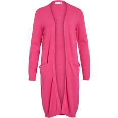 Vila Viril Lång Stickad Kofta - Rosa
