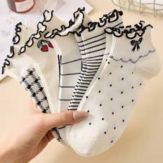 4XL Socks Shein Ruffle Trim Ankle Socks With Patterns - Black/White