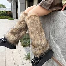 Brown Arm & Leg Warmers Shein Solid Color Faux Fur Leg Warmers Y2K Style - Brown