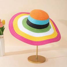 Stripes Hats Shein Rainbow Color Wide Brim Sun Hat - Color
