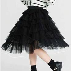 Stripes Skirts Children's Clothing Shein Girl Cake Tulle Long Flared Skirt - Multicolor