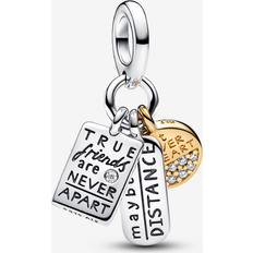 Pandora Friendship Triple Dangle Charm Sterling Silver 14k Gold-plated Unique Metal Blend - Clear