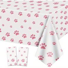 Shein Puppy Paw Print Pink Plastic Dog Tablecloth