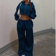 Blue - Women Suits Shein Women Casual Warm Hoodies Sweatshirt Set