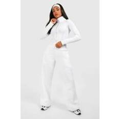 Grey - Women Suits boohoo Rib Seam Detail Double Zip Top Leg Jogger Set - Grey