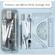 White Rulers Shein 9pcs Math Drawing Tool Set With Eraser