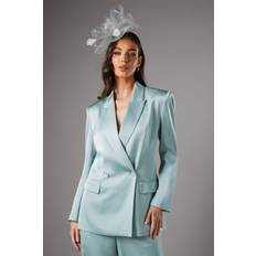 Wide Blazers Coast Satin Double Breasted Blazer - Green