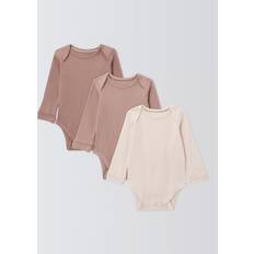 John Lewis Baby Plain Ribbed Long Sleeve Bodysuits - Neutral Multi