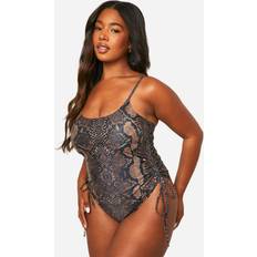 Brown Swimsuits boohoo Plus Ruched Side Snake Swimsuit - Brown