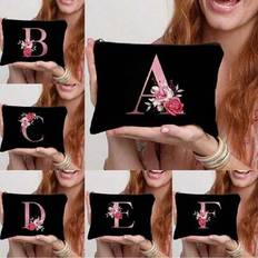 Cosmetic Bags Shein Letter A-Z Pink Flower Print Makeup Bag