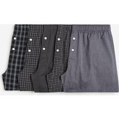 Checkered Men's Underwear H&M Checked 5-Pack Woven Cotton Boxer Shorts - Dark Grey