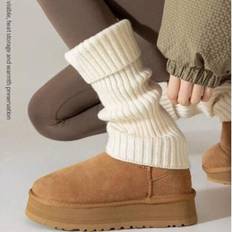 Grey Leggings Shein Plain Polyester Knit Warm Pants Loose Fit Thermal Leggings - Autumn/Winter