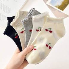 Florals - Women Socks Shein Cute Cherry Pattern Short Socks - White