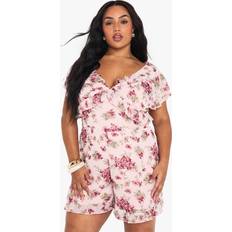 boohoo Womens Plus Floral Chiffon Playsuit - Pink