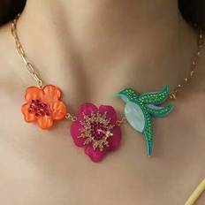 Multicoloured Necklaces Shein Acrylic Floral Bird Alloy Rhinestone Necklace - Butterfly