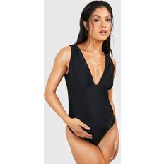 Ruffles Maternity & Nursing Wear boohoo Womens Maternity Ruched Plunge Neck Swimsuit Black