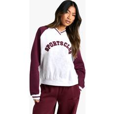 Sweatshirts Jumpers boohoo Slogan Raglan V Neck Sweatshirt - Grey