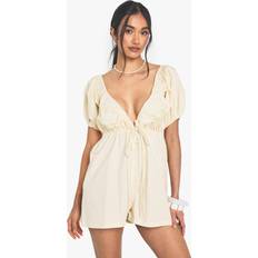 Women - Yellow Jumpsuits & Overalls boohoo Womens Cotton Poplin Puff Sleeve Playsuit - Yellow