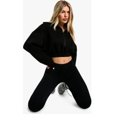 Sweatshirts Jumpers boohoo Extreme Collar Half Zip Cropped Sweatshirt - Black