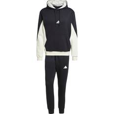 Adidas Sort Jakkesæt adidas Black Sportswear Fleece Colourblock Hooded Tracksuit - Sort/Hvid